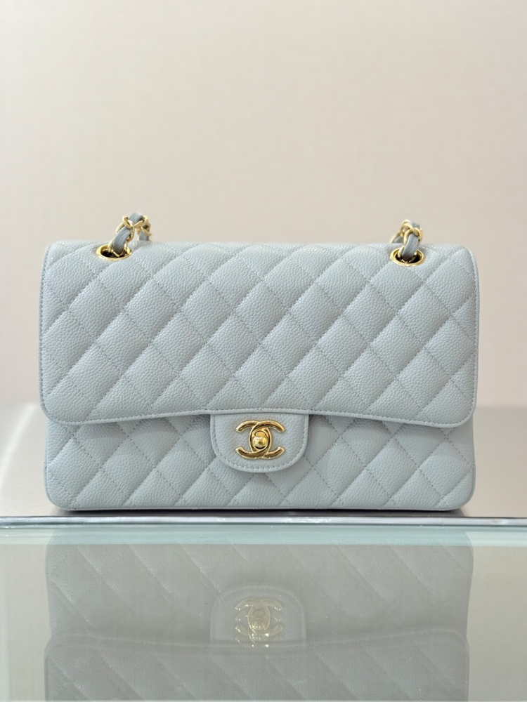 CHANEL Classic Flap (CF) leather crossbody/shoulder bag, medium size, women's, black, with classic quilted leather and chain strap.
