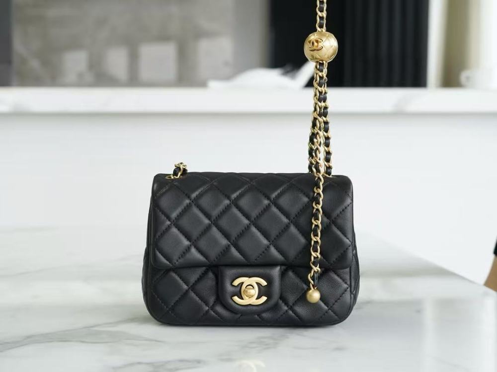 CHANEL 20S CF Square Fat Bag, Classic Quilted Pattern, Gold Buckle, Adjustable Leather Chain Shoulder Strap, Lambskin, Mini Crossbody/Shoulder Bag, Women's, Black
