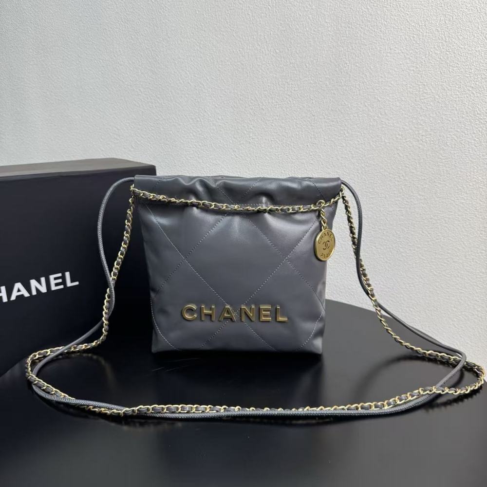 CHANEL 22Bag 25C Leather-threaded Chain Quilted Hobo Bag, Mini Handbag/Shoulder Bag for Women  20CM