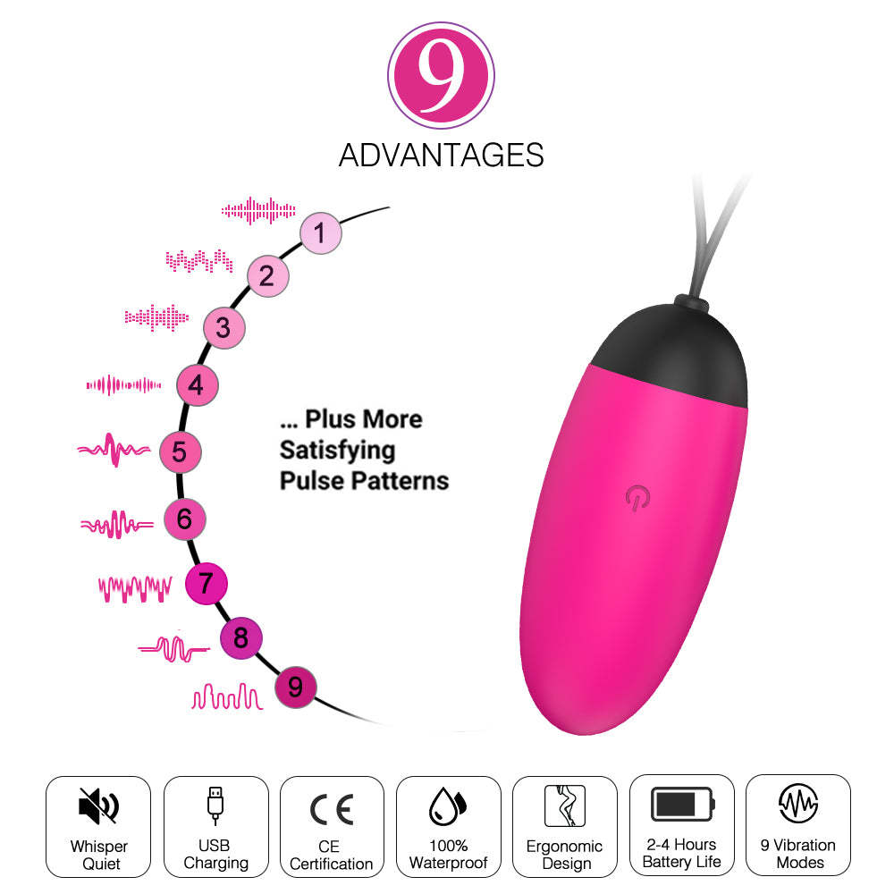 S054  New Waterproof Women Wireless Vibrating 9 pattern Remote Control Vibrator Adult Sexy Toys