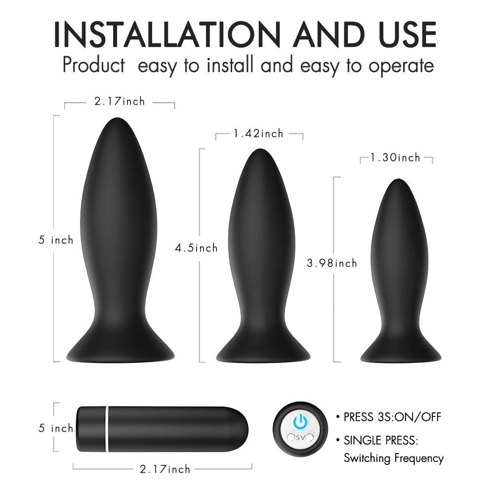 S104-2   3 pcs Remote Control Butt Plug Sex Toys Chastity Anal Plug Vibrator For Man Women