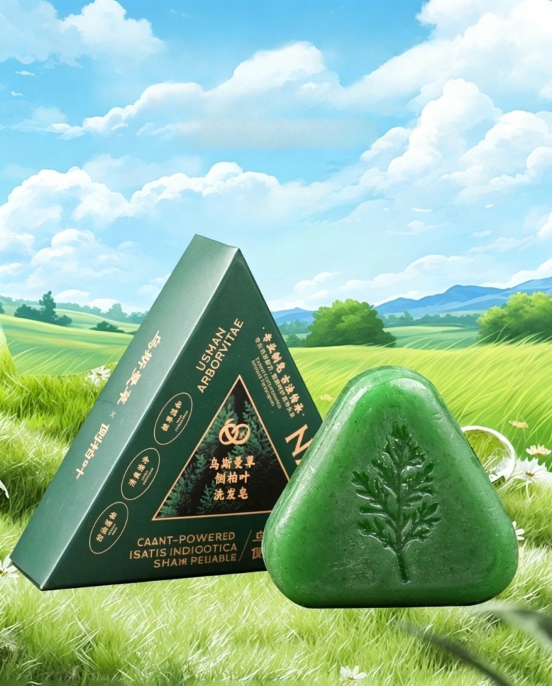 Triangular Box Arborvitae & Usma Herbal Soap – Traditional Botanical Bar for Hair & Face