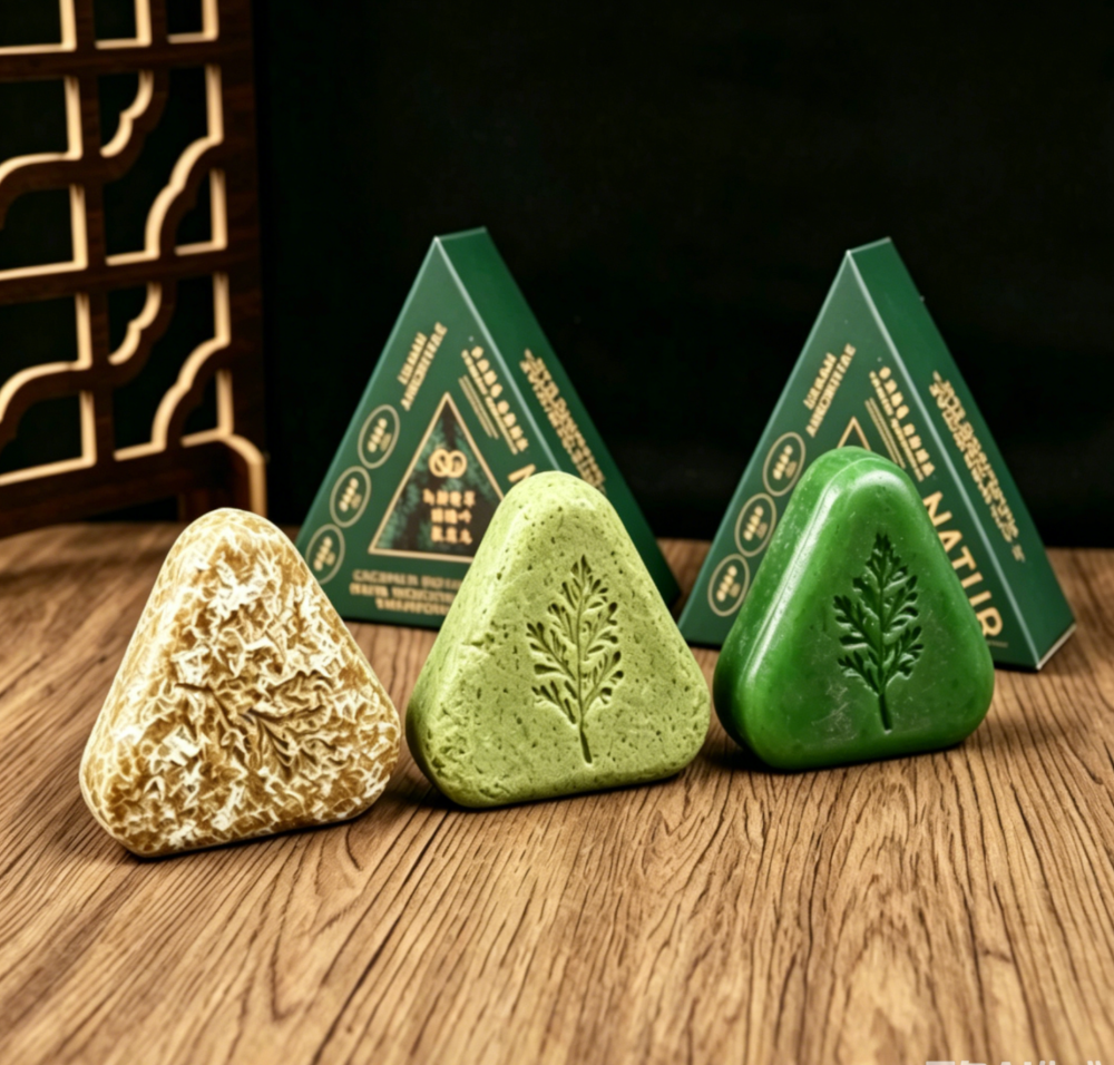 Triangular Box Arborvitae & Usma Herbal Soap – Traditional Botanical Bar for Hair & Face