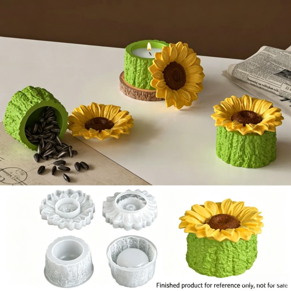 Sunflower Flower Pot & Candle Silicone Mold – Reusable DIY Plaster Mold