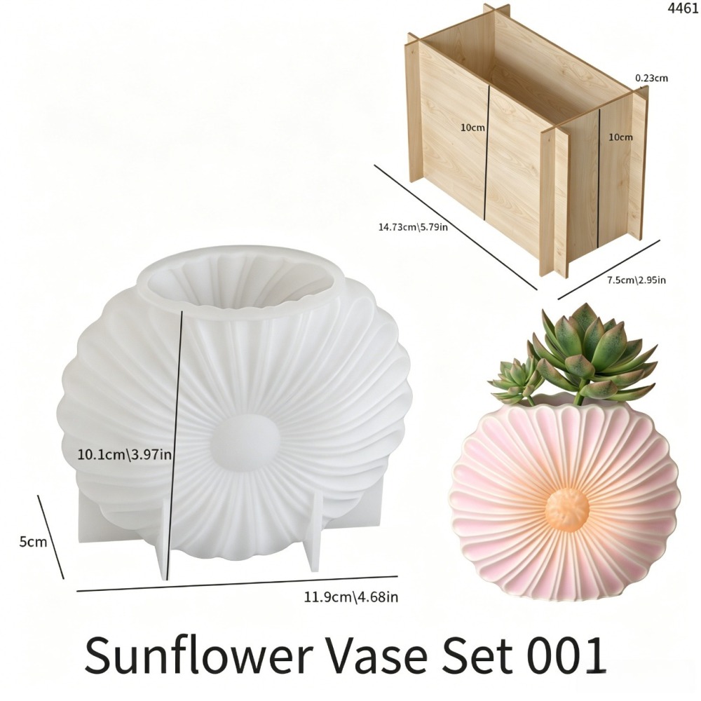 3D Sunflower Flower Pot Silicone Mold – Reusable DIY Vase Candle Plaster Mold