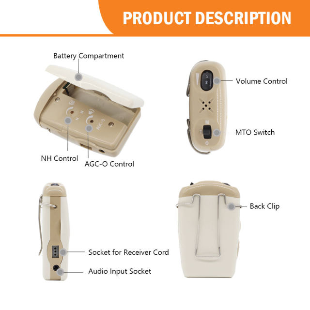 LOVE 100 Super Power Body Worn Pocket Hearing Aid with Trimmer for Severe Hearing Loss