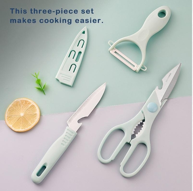 Three-piece set of peeling scissors forkitchen