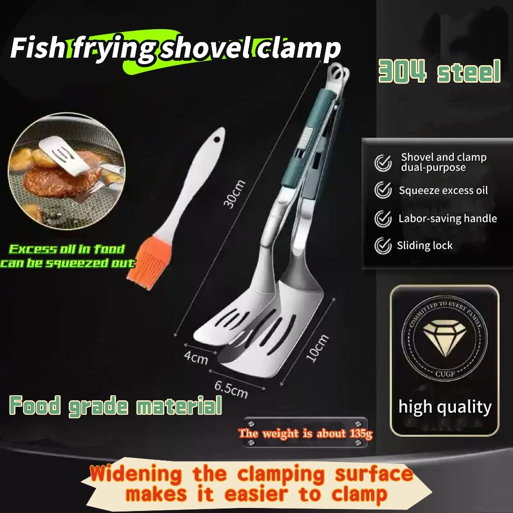 Fish clamp and frying spatula