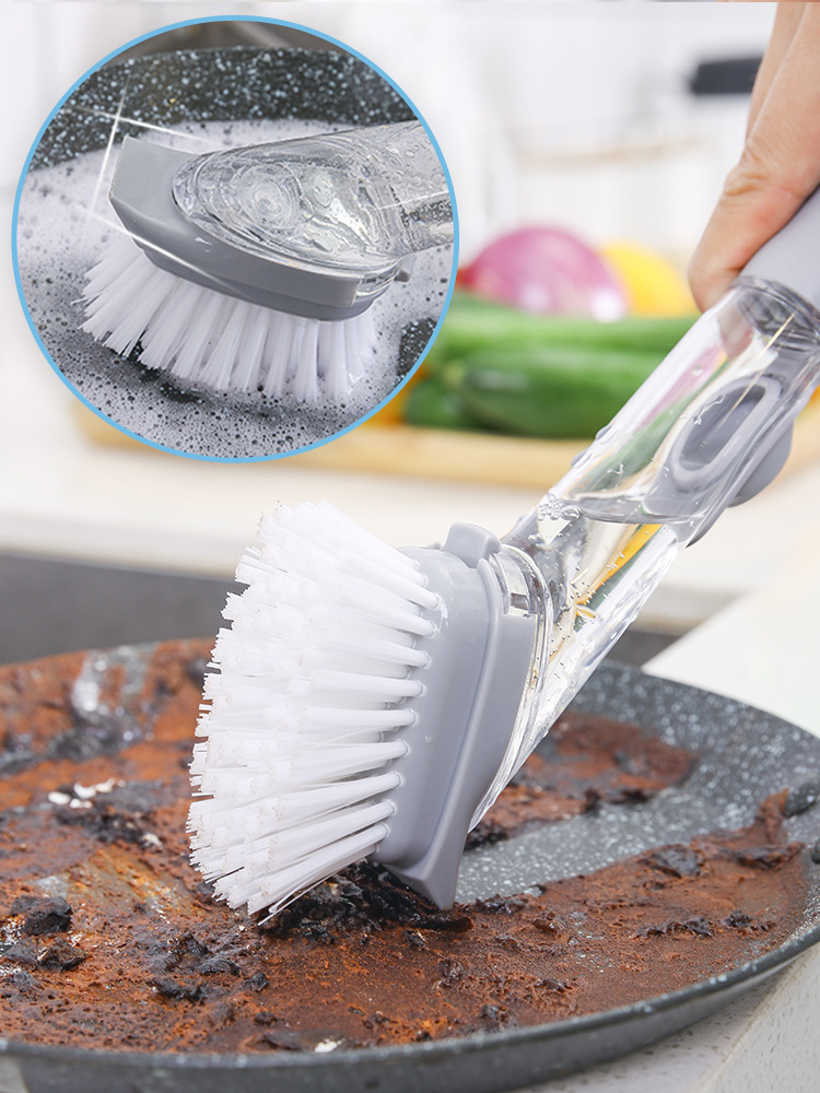 Automatic liquid-adding pot-washing brush