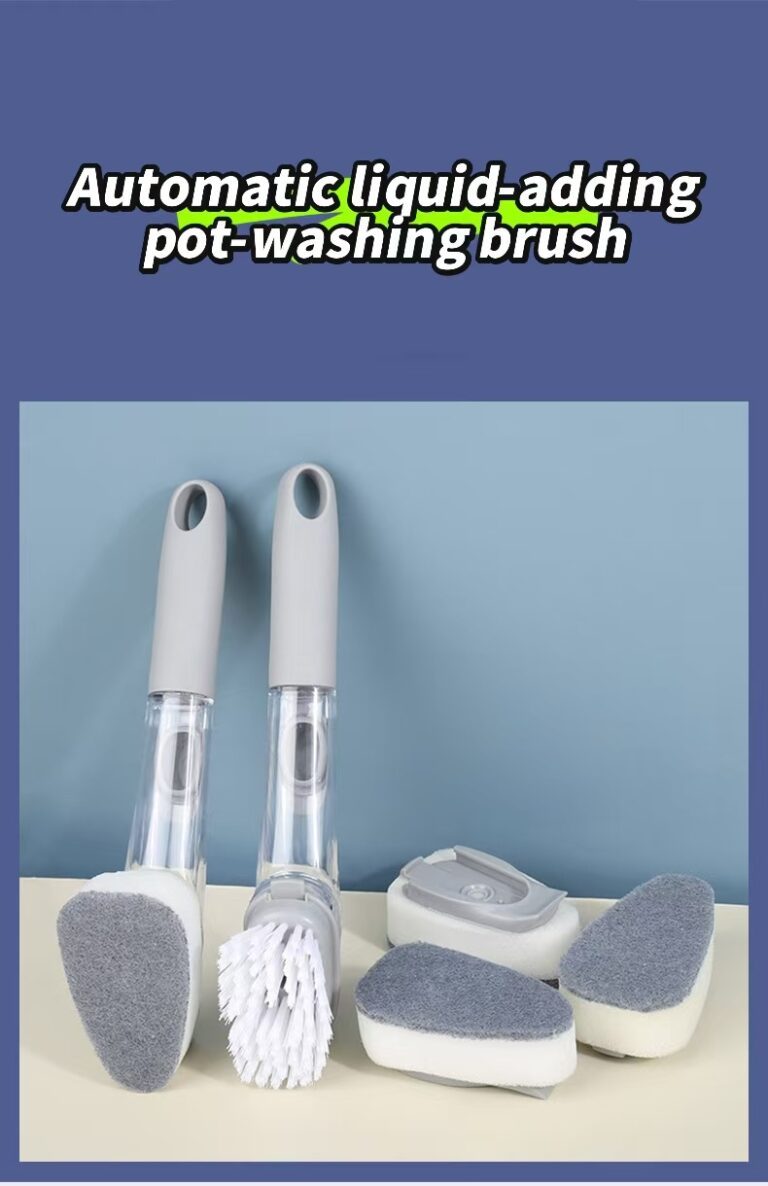 Automatic liquid-adding pot-washing brush