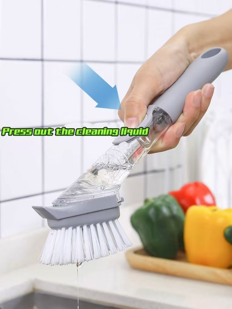 Automatic liquid-adding pot-washing brush