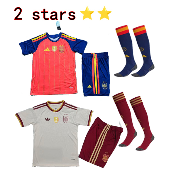2 stars 🌟🌟 2026 2027 Spain Home away Shirt adult kids kit 26 27 New Spain World Cup champion +patch Football jersey (Fan Edition)