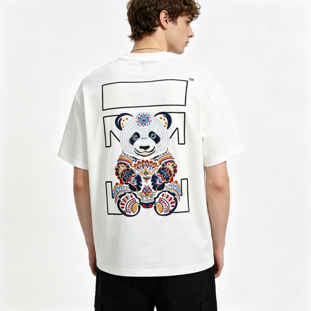 Premium Oversized Butterfly Embroidered T-Shirt – White | Unisex Cotton Tee