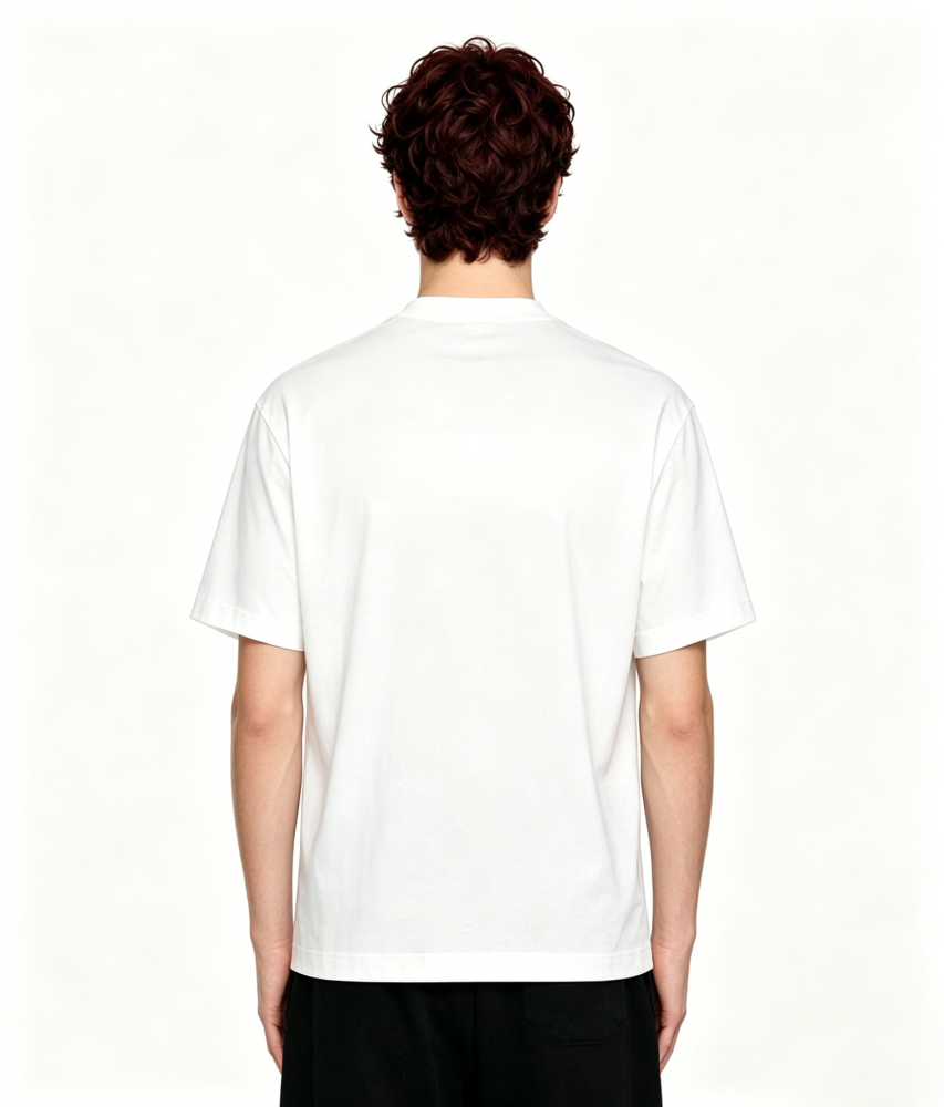 OFF-WHITE™ UV-Reactive Embroidered Back Print T-Shirt – Premium Cotton Streetwear Tee (White, Black & Light Olive Green)