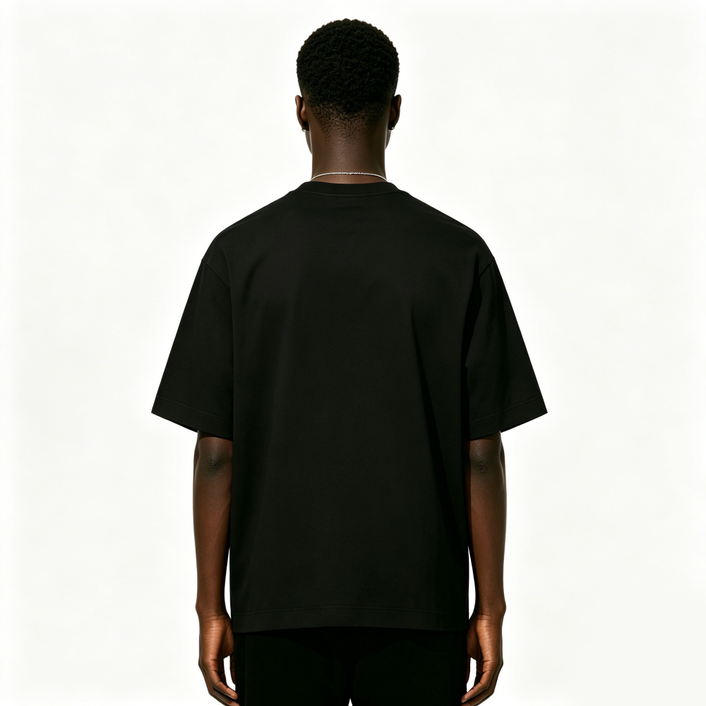 OFF-WHITE™ UV-Reactive Embroidered Back Print T-Shirt – Premium Cotton Streetwear Tee (White, Black & Light Olive Green)