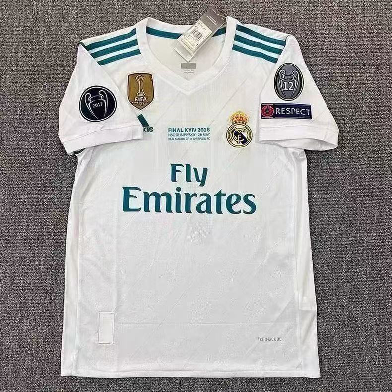 Real Madrid 2017-2018 season home jersey No. 7 Ronaldo printed with the Champions League badge