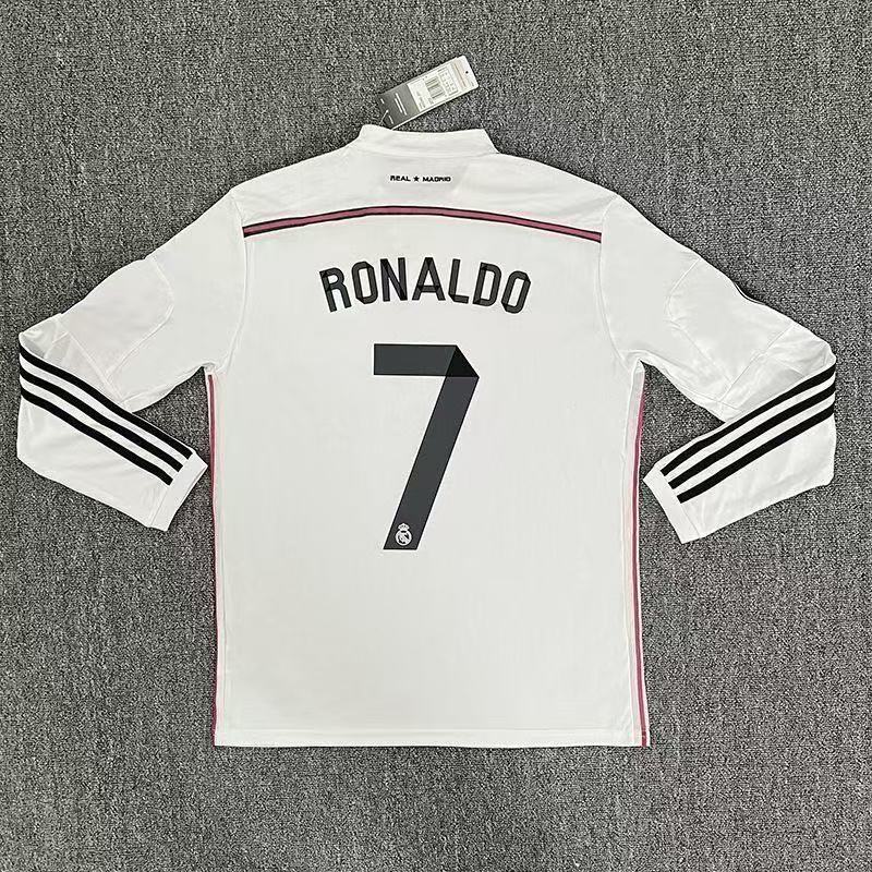Real Madrid 2014-2015 season home jersey long sleeves No. 7 Ronaldo printed with the Champions League badge