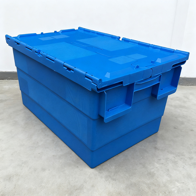 Stackable and Nestable Heavy Duty Plastic Box Attached Lid Tote