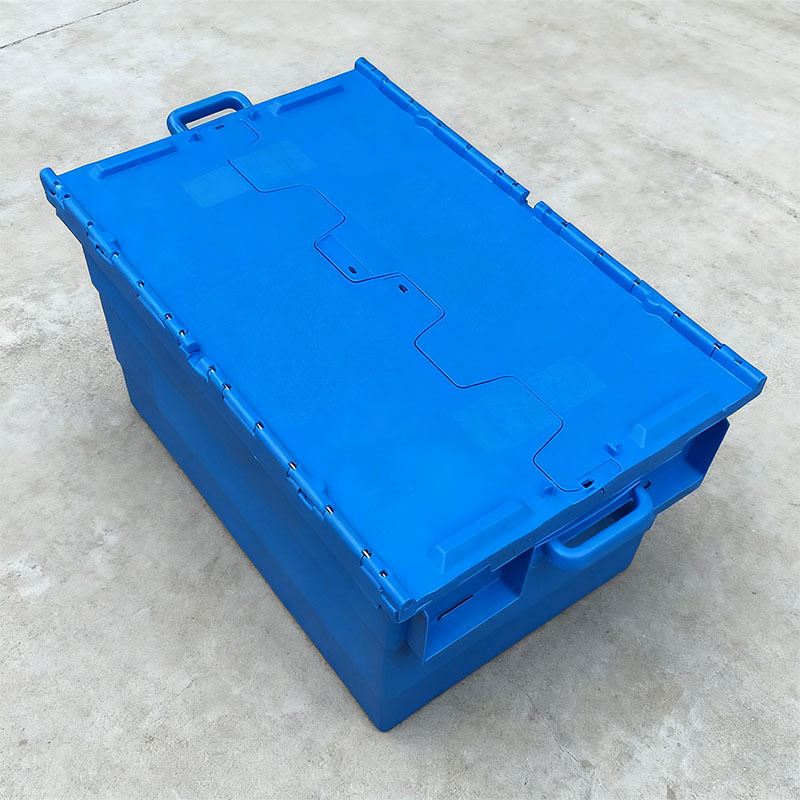 Stackable and Nestable Heavy Duty Plastic Box Attached Lid Tote