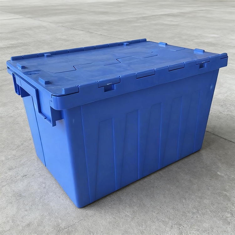 Stackable and Nestable Heavy Duty Plastic Box Attached Lid Tote