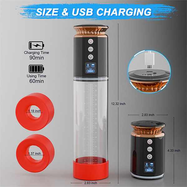 جهاز تعزيز القدرة الجنسية للرجال مضخة القضيب الكهربائية الذكية ذات الشاشة الرقمية