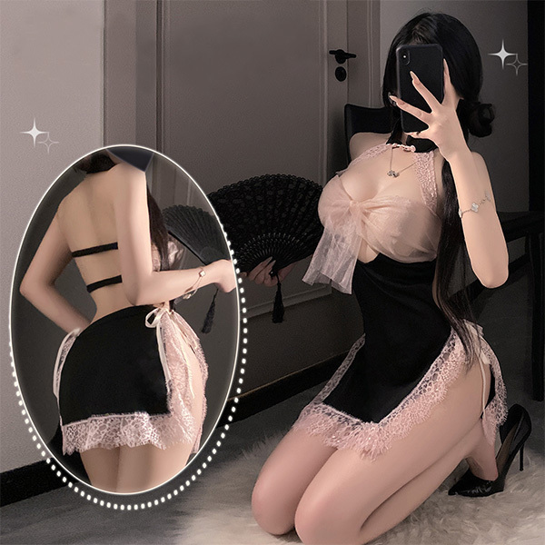 ثوب نوم شفاف بدون ظهر من طراز تشونغسام مع سحر عتيق ملابس داخلية للإغراء والجاذبية لا حاجة لخلع الملابس