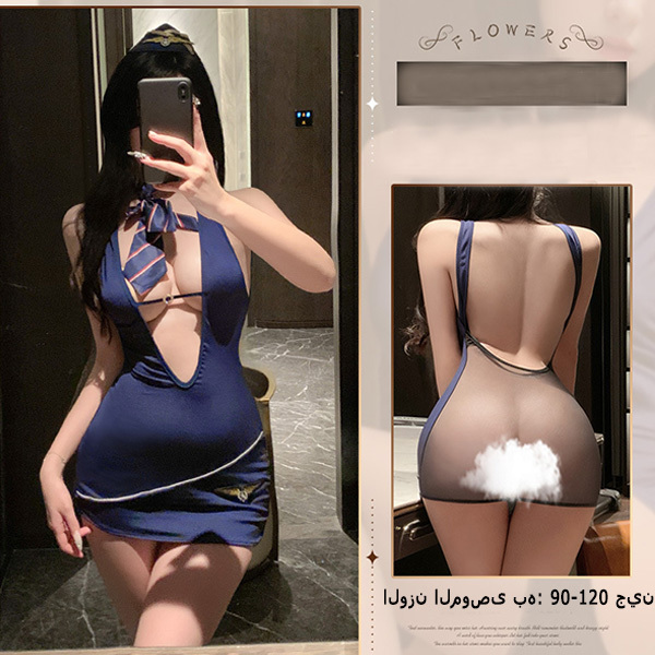 خدمة مضيفة خاصة طقم تنورة ضيقة شفافة بدون قاع لا يمكن إزالتها ملابس داخلية حسية رغبة خالصة