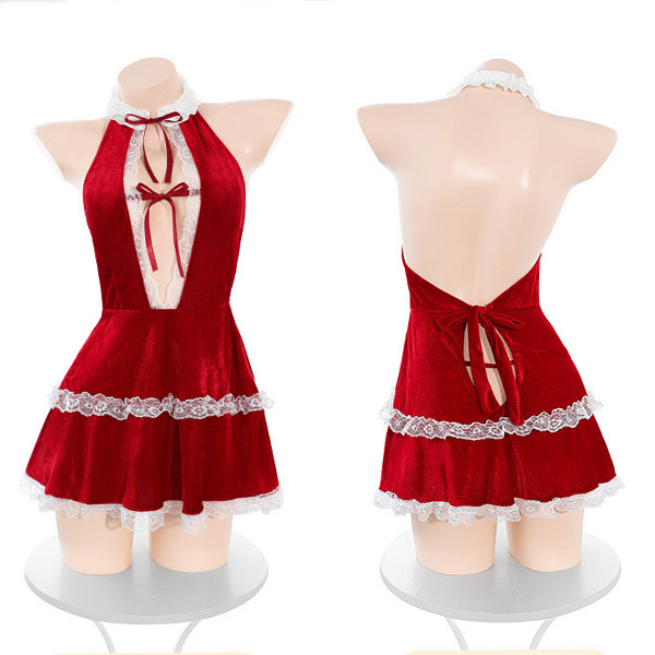 فستان قرمزي برقبة على شكل V ليلة بلا نوم ملابس داخلية مثير رغبة خالصة ثوب نوم زي موحد