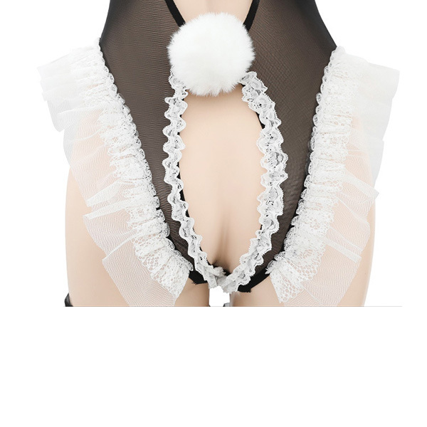 مجموعة ملابس داخلية بنمط أرنب مع حمالات وفتحة في منطقة الفخذ، بذلة من قطعة واحدة، زي مثير، إغراء