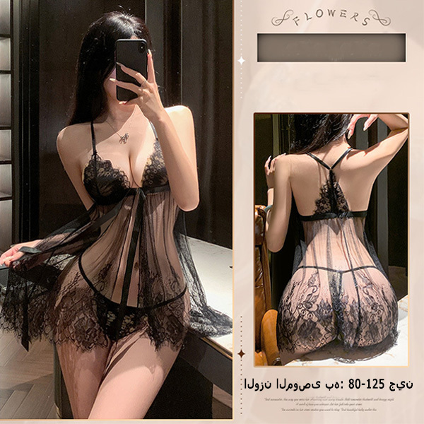 ثوب نوم بدون أكمام برقبة على شكل V عميقة وتصميم شفاف مغري مع مؤخرة مكشوفة لا حاجة لإزالته