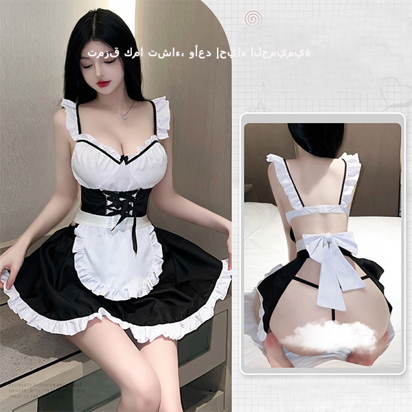 مجموعة ملابس داخلية مرحة برقبة على شكل V وقصة منخفضة ومؤخرة مكشوفة مع فتحة بينية مثيرة