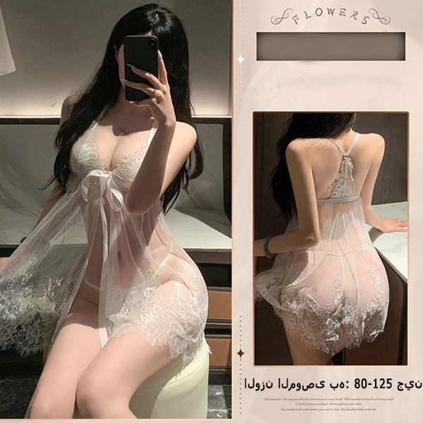 ثوب نوم بدون أكمام برقبة على شكل V عميقة وتصميم شفاف مغري مع مؤخرة مكشوفة لا حاجة لإزالته