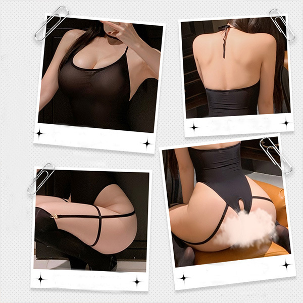 بذلة شفافة مع مجموعة ملابس داخلية مفتوحة من الأسفل تصميم شفاف مغري لا يمكن مقاومته