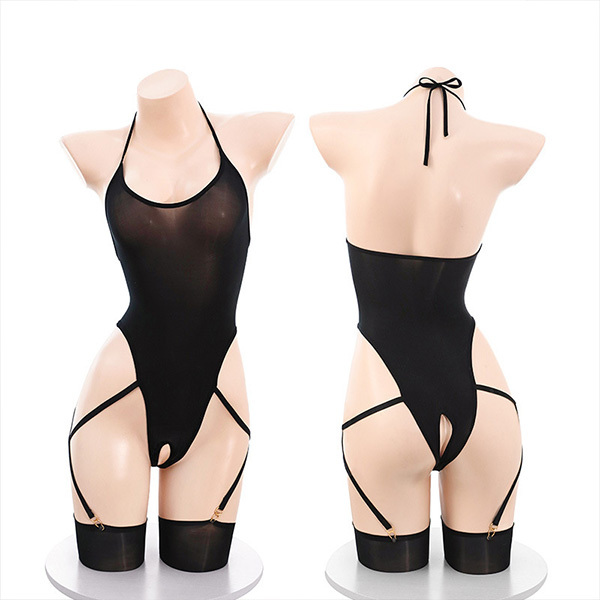 بذلة شفافة مع مجموعة ملابس داخلية مفتوحة من الأسفل تصميم شفاف مغري لا يمكن مقاومته