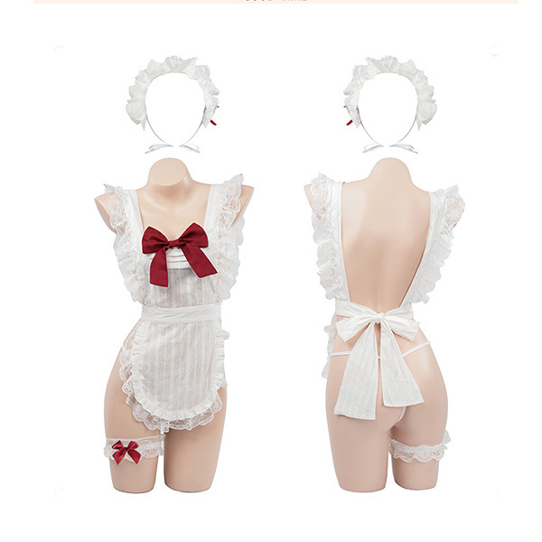 مجموعة ملابس داخلية من مئزر عاري الظهر مزين بفيونكة مجموعة ملابس داخلية حسية عارية الظهر