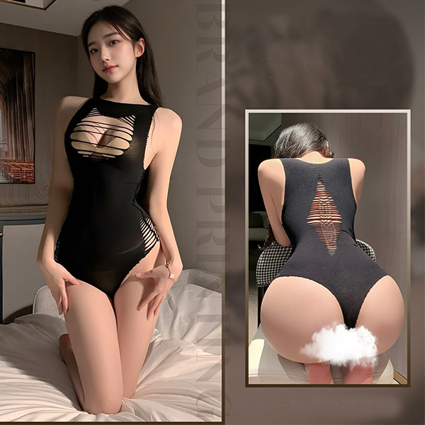 بذلة مغرية شفافة برباطات ورقبة عميقة مع جوارب قابلة للفصل بذلة شبكية للملابس الداخلية الحسية