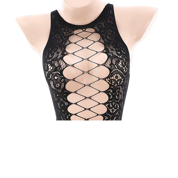 بذلة شبكية مفتوحة من الأمام مع أربطة من الجاكار ملابس داخلية زي مثير