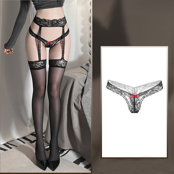 ملابس داخلية من نوع بوديستوكينغ على شكل مشد مزين بالدانتيل وجوارب بيضاء مثيرة