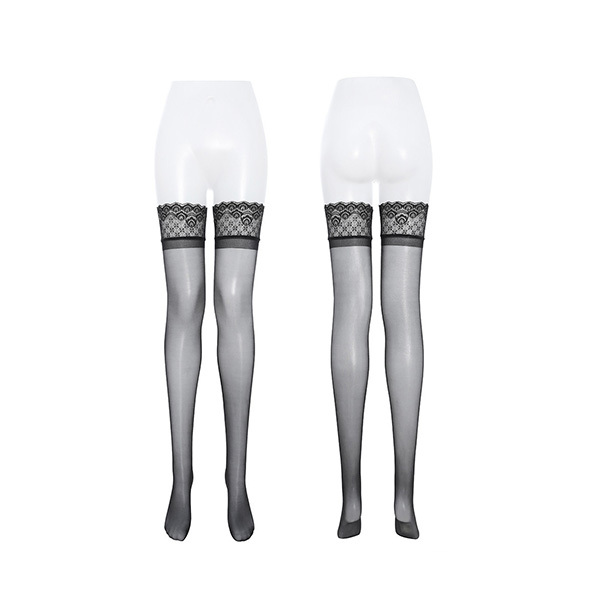 جوارب طويلة حتى الفخذ مزينة بدانتيل لامع ومضادة للانزلاق ملابس داخلية مثيرة إغراء حريري أسود بحت