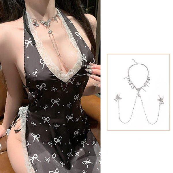 قلادة SM مع مشابك حلمة قابلة للتعديل على شكل فراشة إكسسوارات ملابس داخلية لإثارة حسية