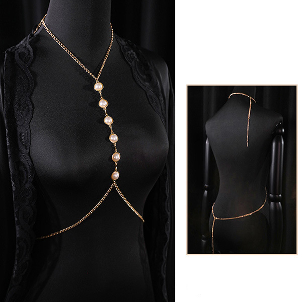 سلسلة جسم قابلة للتعديل مزينة باللؤلؤ المستوحاة من الفخامة سلسلة حلمات معدنية مثيرة إكسسوار تفاعلي