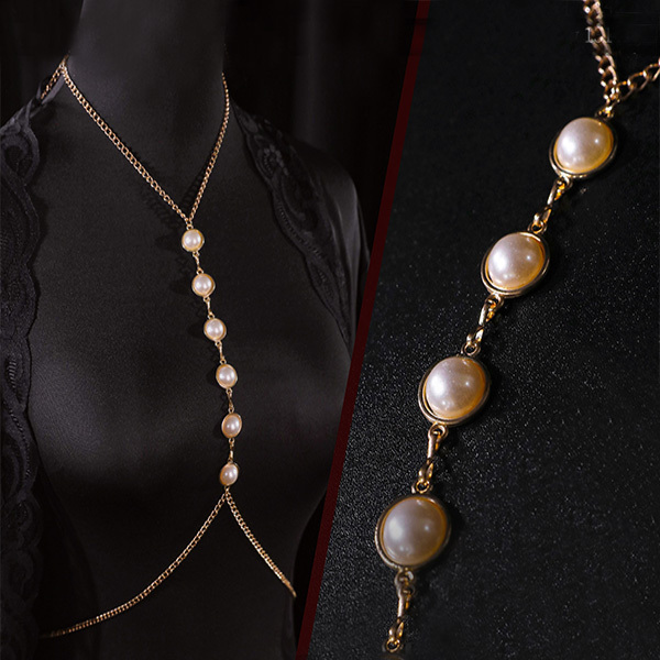 سلسلة جسم قابلة للتعديل مزينة باللؤلؤ المستوحاة من الفخامة سلسلة حلمات معدنية مثيرة إكسسوار تفاعلي