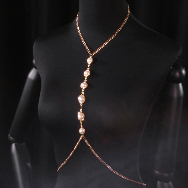 سلسلة جسم قابلة للتعديل مزينة باللؤلؤ المستوحاة من الفخامة سلسلة حلمات معدنية مثيرة إكسسوار تفاعلي