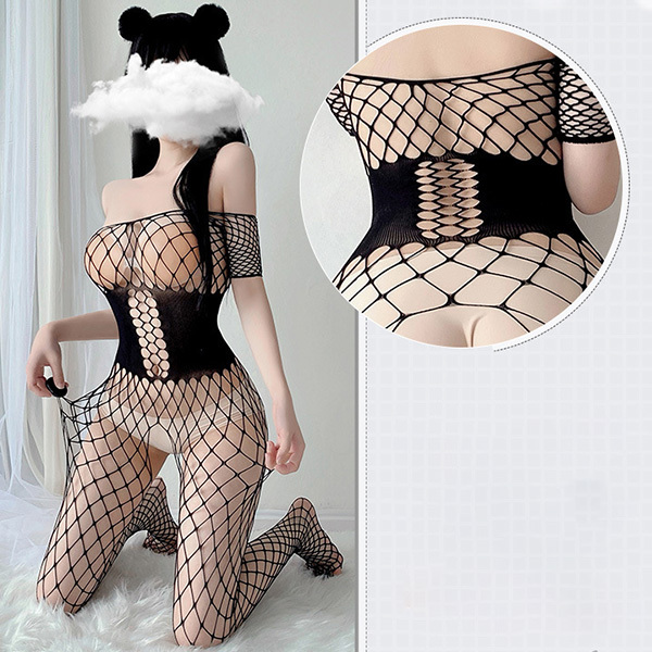 ملابس داخلية مثيرة من شبكة صيد السمك مفتوحة من الأسفل قطعة واحدة لا يمكن إزالتها جوارب مثيرة للنساء
