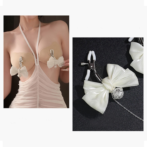 مشابك حلمة قابلة للتعديل مع شريط لامع إكسسوارات ملابس داخلية زخرفة سلسلة فضية رائعة