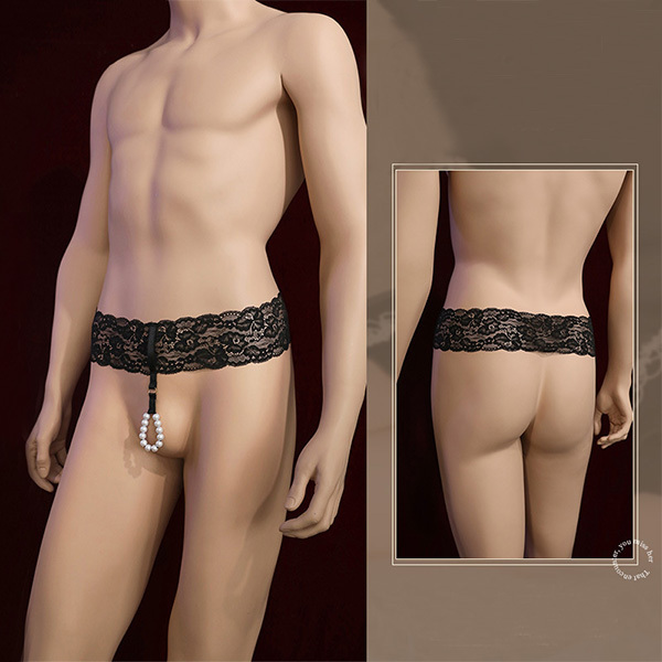 ملابس داخلية رجالية من الدانتيل المثير مع سلسلة من اللؤلؤ