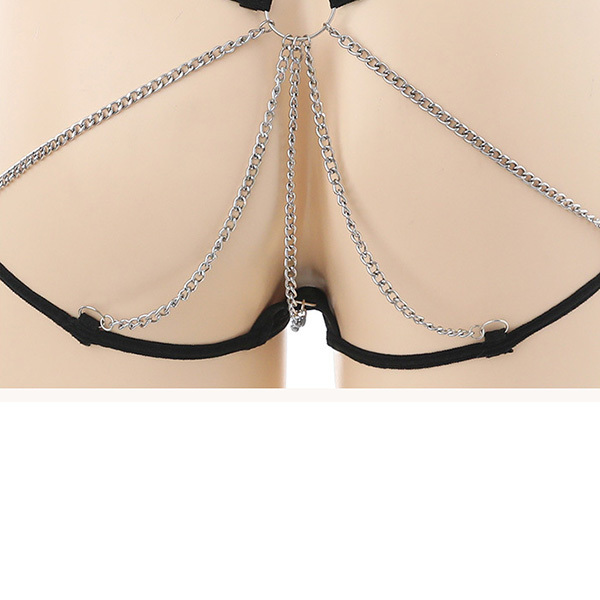 سراويل داخلية شفافة بدون فتحة بين الساقين ومزينة بسلسلة ملابس داخلية ملابس داخلية شفافة مثيرة