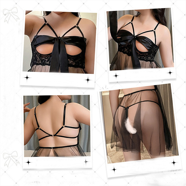 ثوب نوم برقبة على شكل ربطة عنق وصدريات معدنية وملابس داخلية موحدة ومقاس كبير ومثير