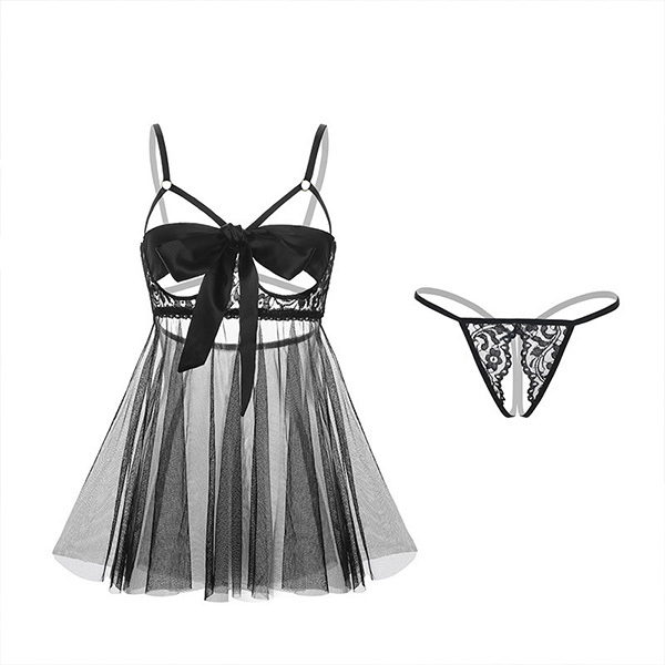 ثوب نوم برقبة على شكل ربطة عنق وصدريات معدنية وملابس داخلية موحدة ومقاس كبير ومثير