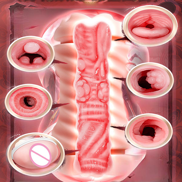 كوب مزدوج الشفط ذو طرفين وجلد طبيعي مع لسان يحاكي الفم، جهاز استمناء ذكري شهير